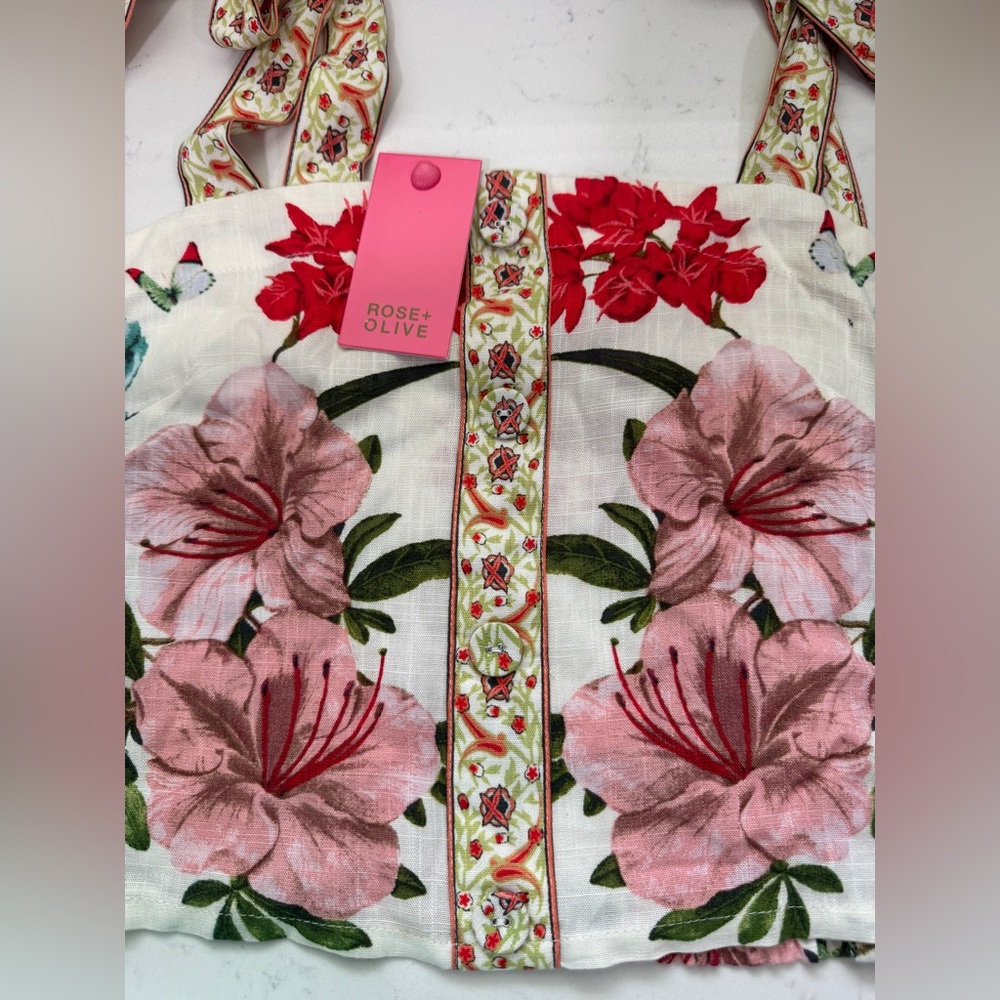 Rose & Olive Floral Tie-Strap Top - Pink, Red, Green - Picture 2 of 8